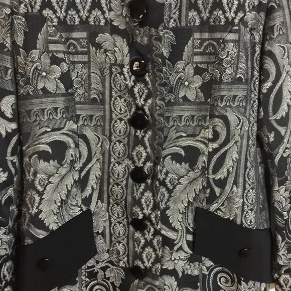Vintage Sfarzo ladies button up printed detail coat blazer with shoulder pads Black Size M - Image 6