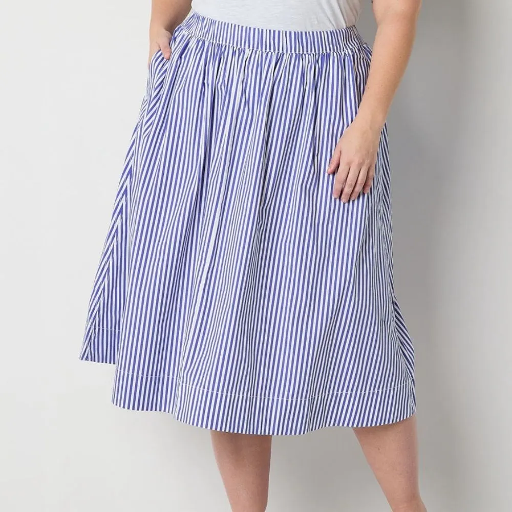 St. John's Bay Sz 1x Plus High Rise Stretch Fabric Midi A-Line Skirt Blue White - Image 2