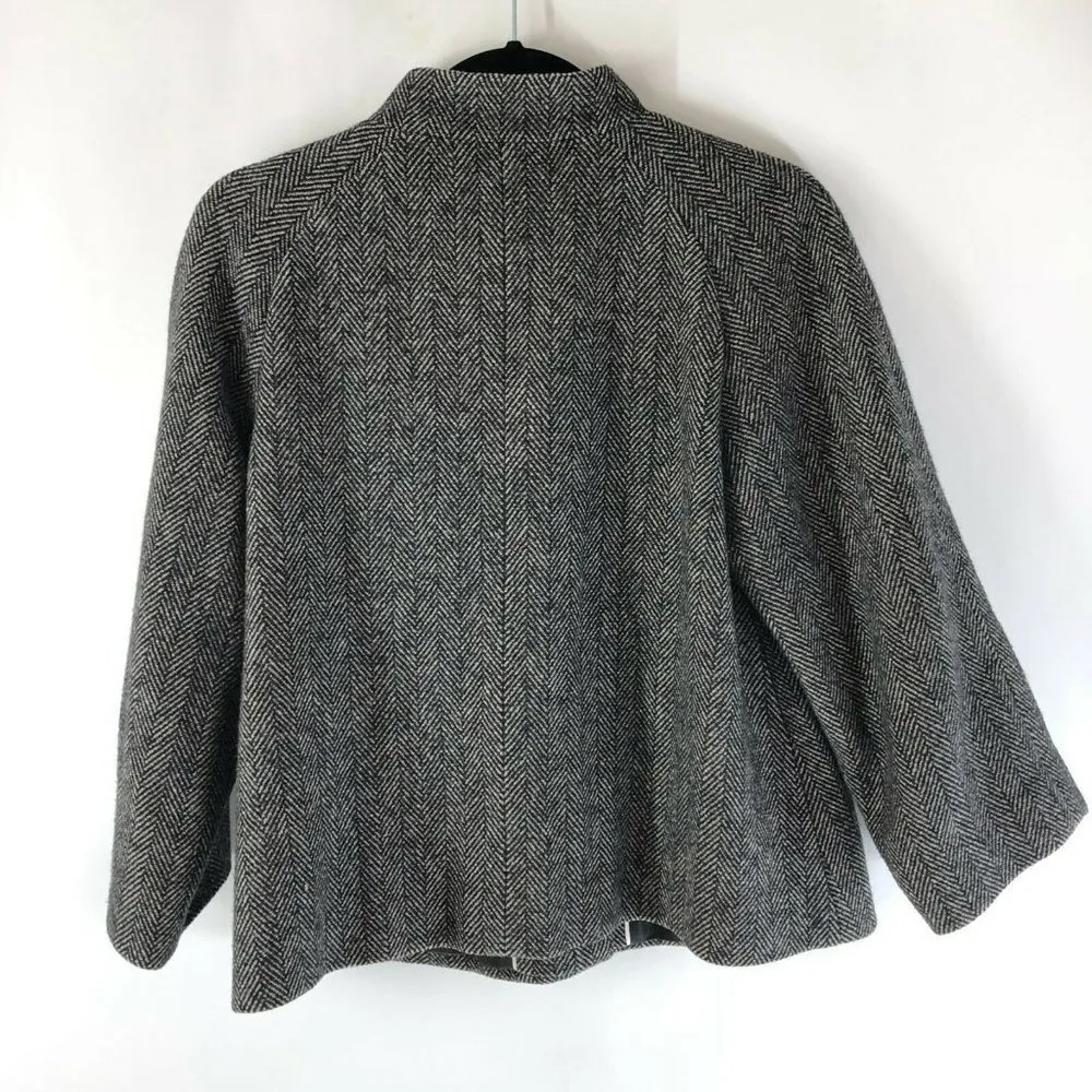 Banana Republic Womens Babydoll Jacket Wool Blend Herringbone 3/4 Sleeve Gray M - Image 2