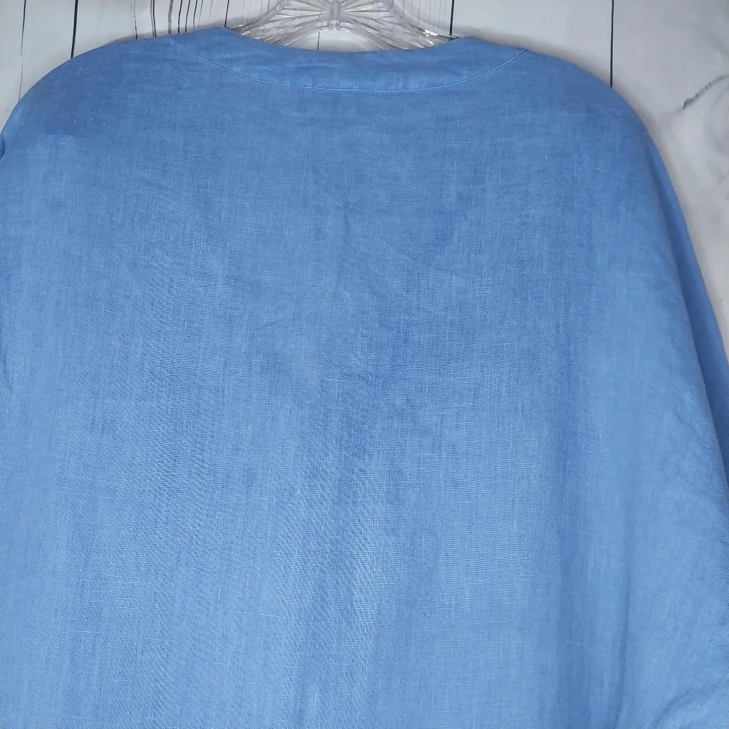 Zara Basic 100% Linen Blue V-Neck Dress Size S - Image 12