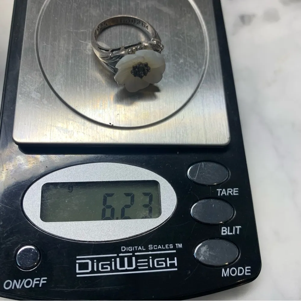 Mother Of Pearl Carved Flower Ring Marcasite Stering Silver Thailand SX Size 8.5 - Image 12