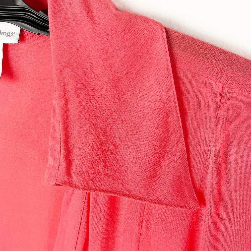 SOFT SURROUNDINGS Pink Coral Diagonal Button A-Symmetrical Tab Sleeves Top Large - Image 4