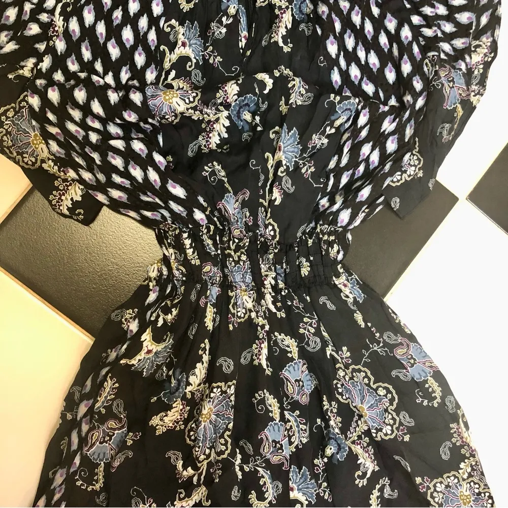 Jumpsuit Paisley Print Flutter Sleeve Silk Blend Navy & White 10 - Image 8