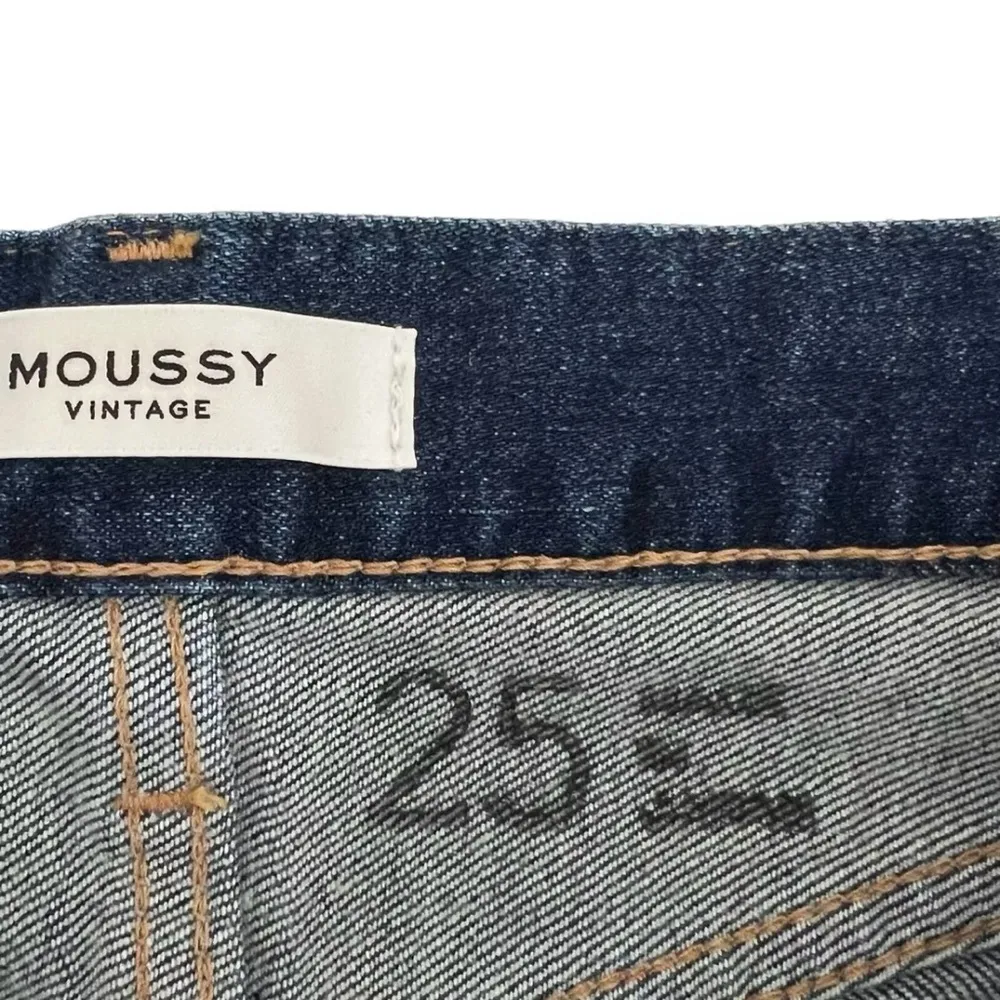 MOUSSY VINTAGE MV Rhode Cropped Flare Hi Rise Jeans in Dark Blue Frayed Size 25 - Image 9