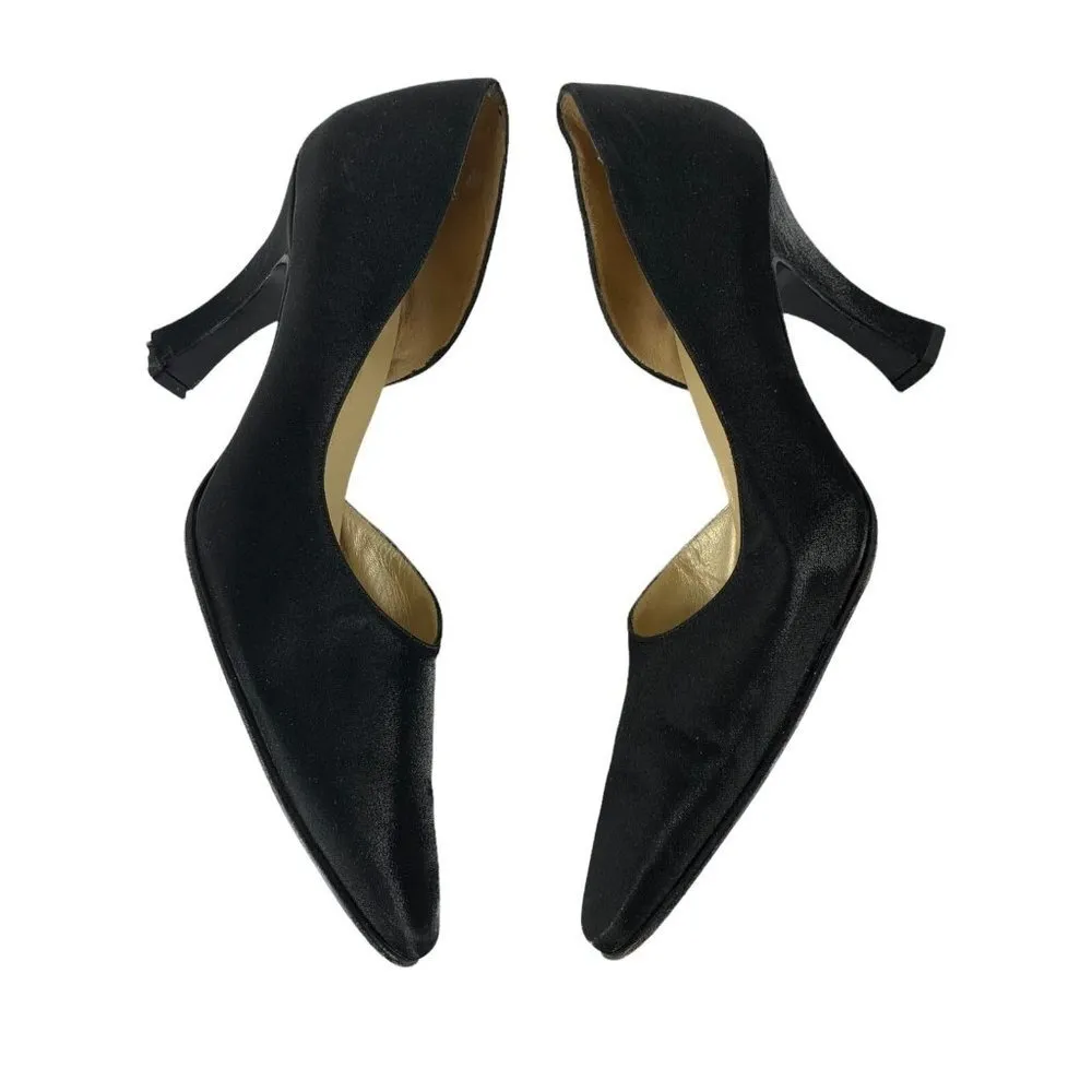 Vintage Y2K Salvatore Ferragamo Black Satin D'Orsay Heels Size 9 AA Evening - Image 4