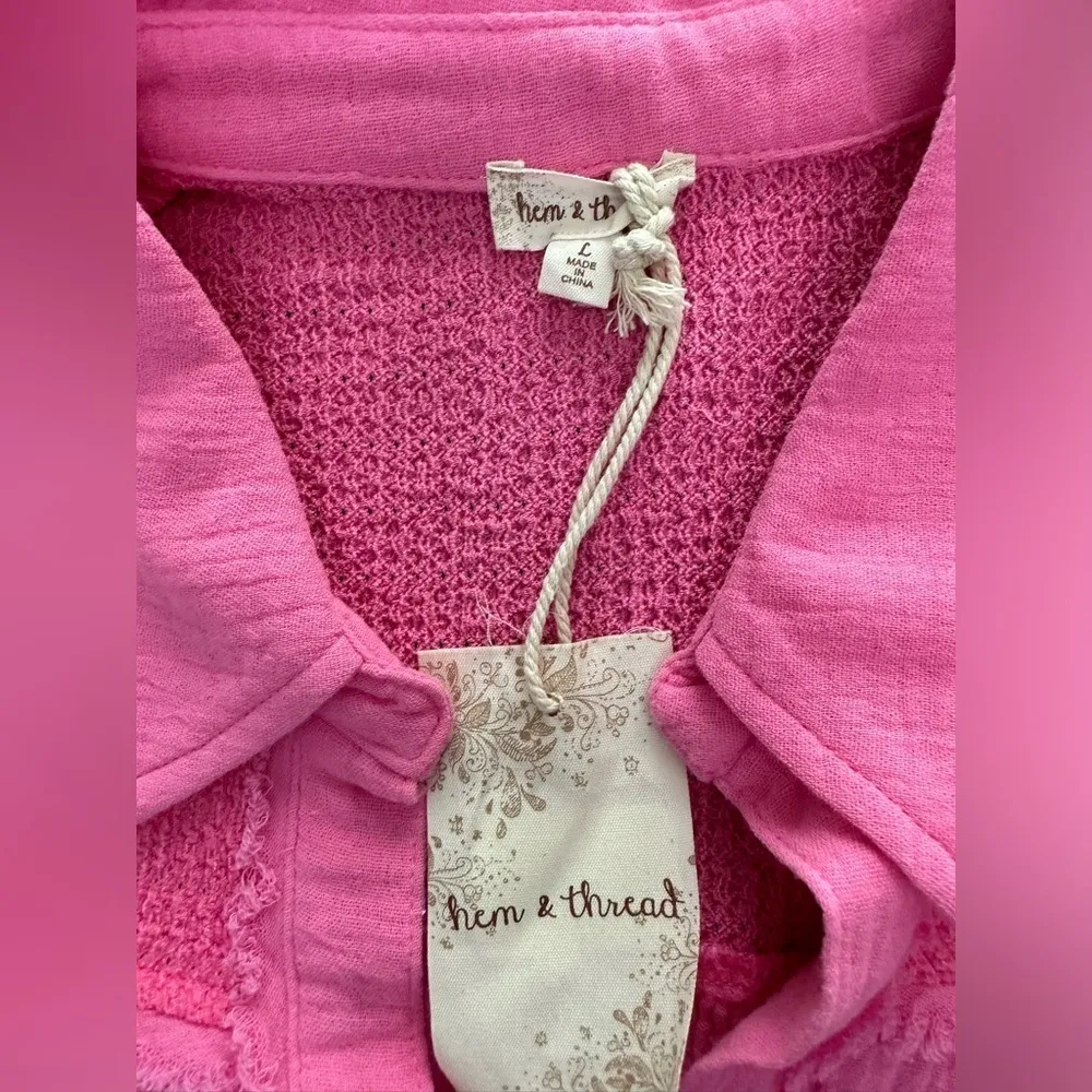 Hem And Thread V-Neck Pink  Sleeves Top Large NWT‎ - Image 10