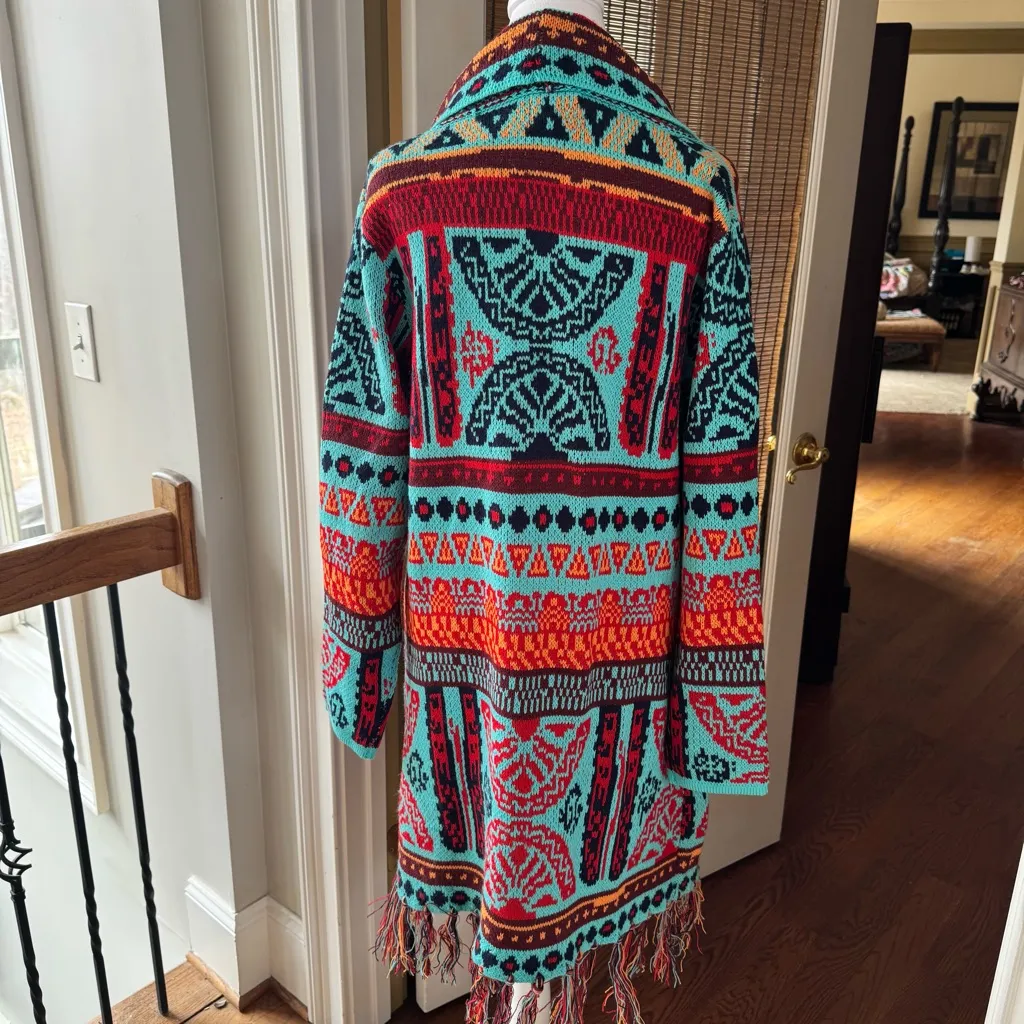 CGYY Aztec Blanket Cardigan Duster turquoise red pattern XL - Image 3