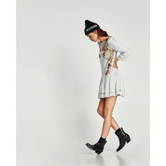 ZARA Trafaluc Collection Floral Printed Mini Dress With Frills NWT - Image 5
