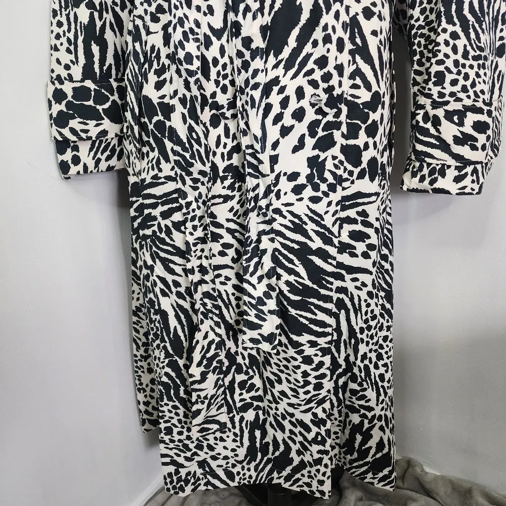 Sergio Hudson Black White Animal Print Strong Shoulder Trench Coat Jacket 3X - Image 4