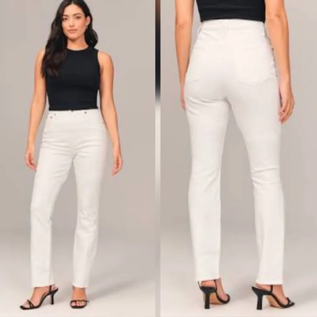Abercrombie & Fitch Women’s The 90s Straight Ultra High Rise White Jeans 14 Long - Image 13