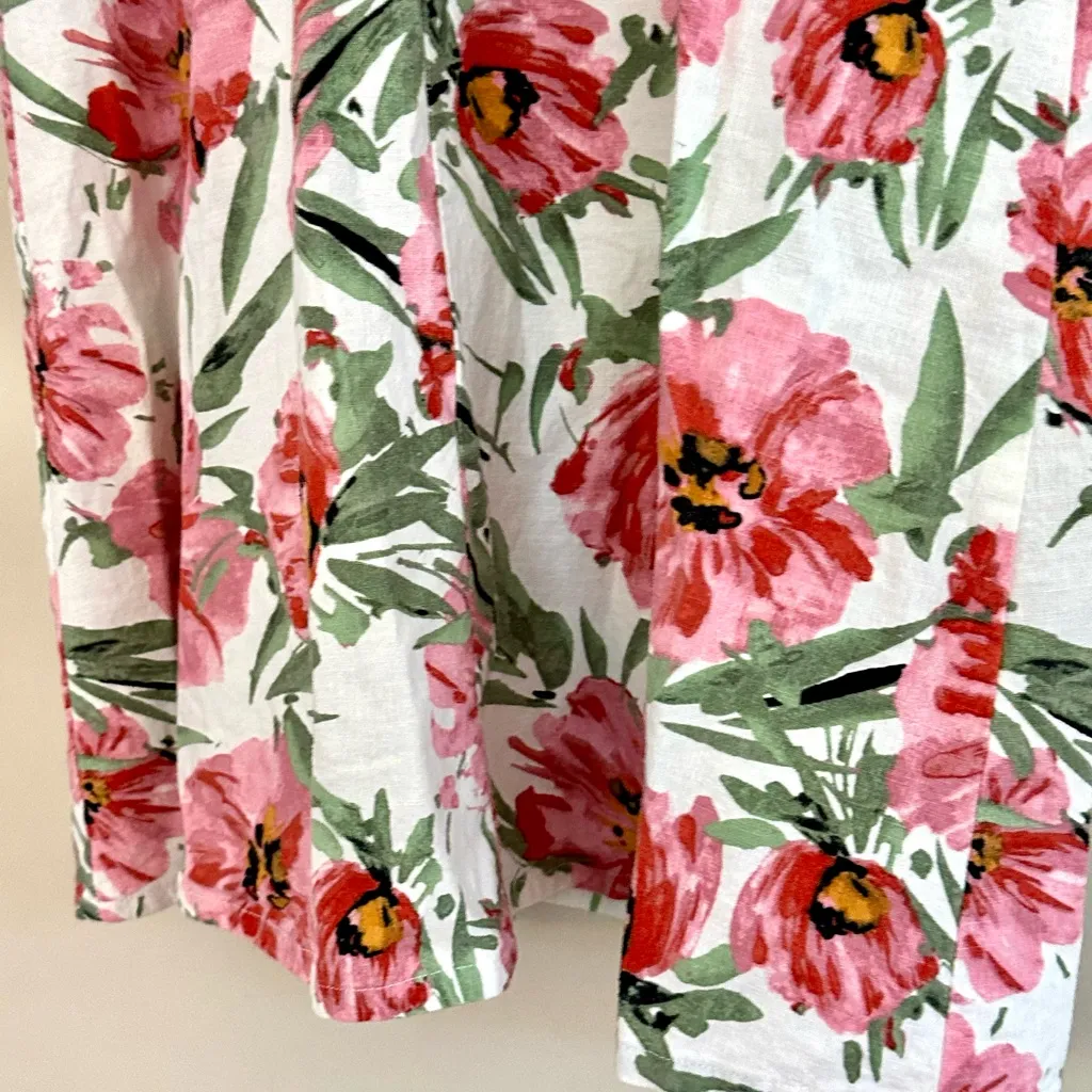 Tahari Linen Blend Floral Shirt Dress Sleeveless Size 8 - Image 4