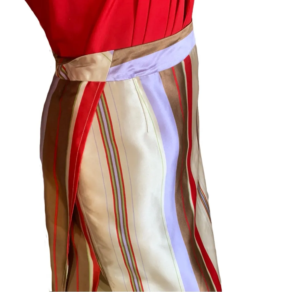 HARVE BENARD CREAM, BROWN, RED & VIOLET VINTAGE STRIPE SILK SKIRT NWT (12) - Image 6