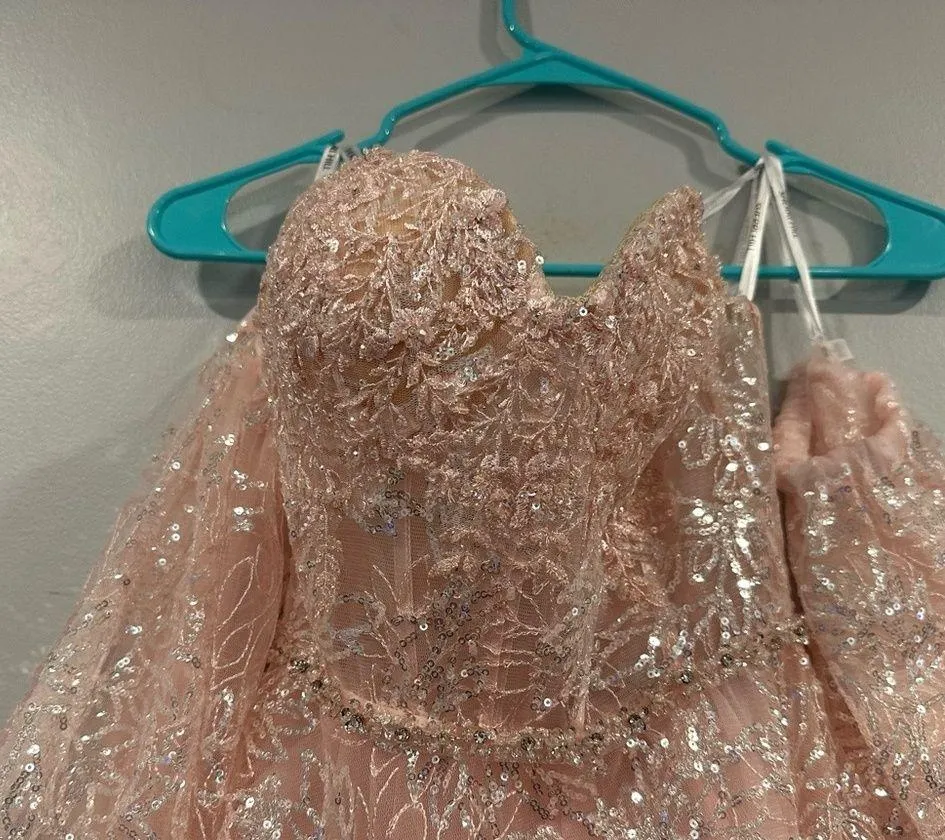 Sherri Hill 55017 Blush Pink Removable Sleeve Gown 0 NWT - Image 3