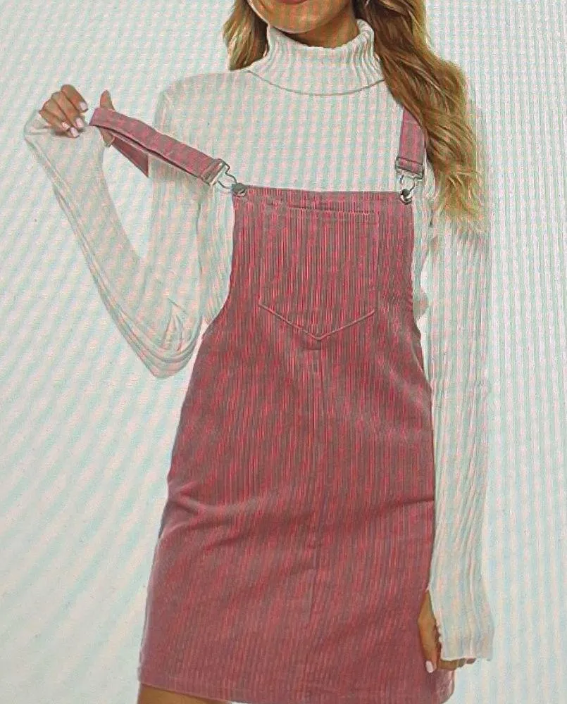 Pink corduroy overall bib pinafore suspender dress, size S Barbiecore boho - Image 3