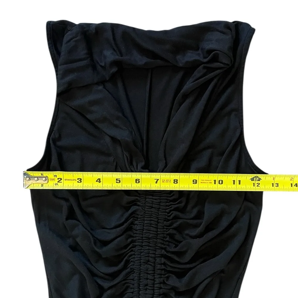 All Saints Ruched Bodycon Dress Draped Black Jersey Stretch Knit V Neck Womens 2 - Image 5