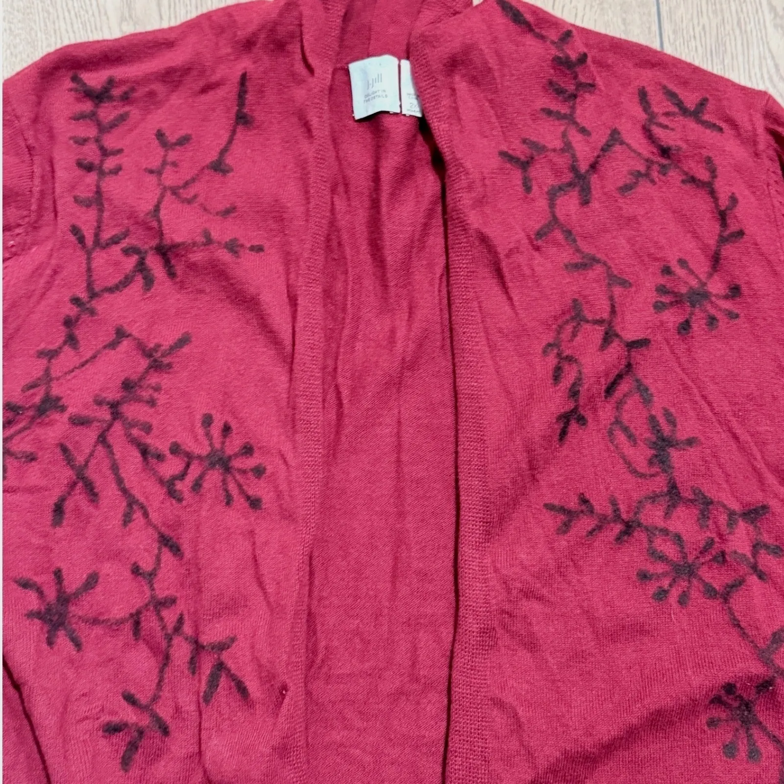J Jill Womens Plus 2X Crimson Red Print Cashmere Blend Cardigan Sweater Holiday - Image 2