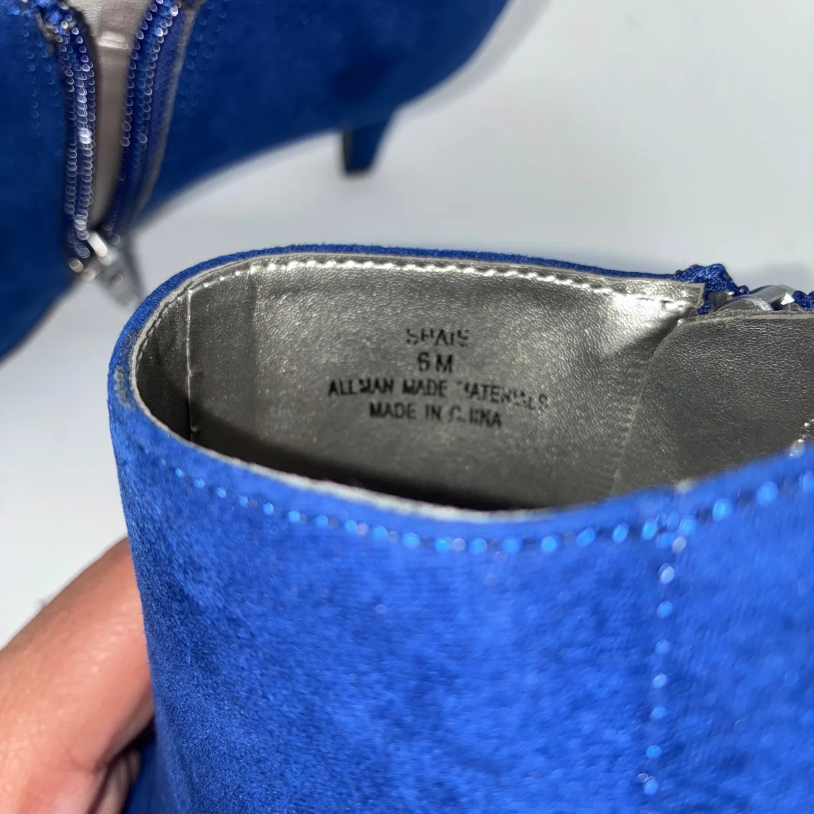 Style Co SHAIE Royal Blue Suede Ankle Boots Heels Side Zip Womens Size 6M Retro - Image 2