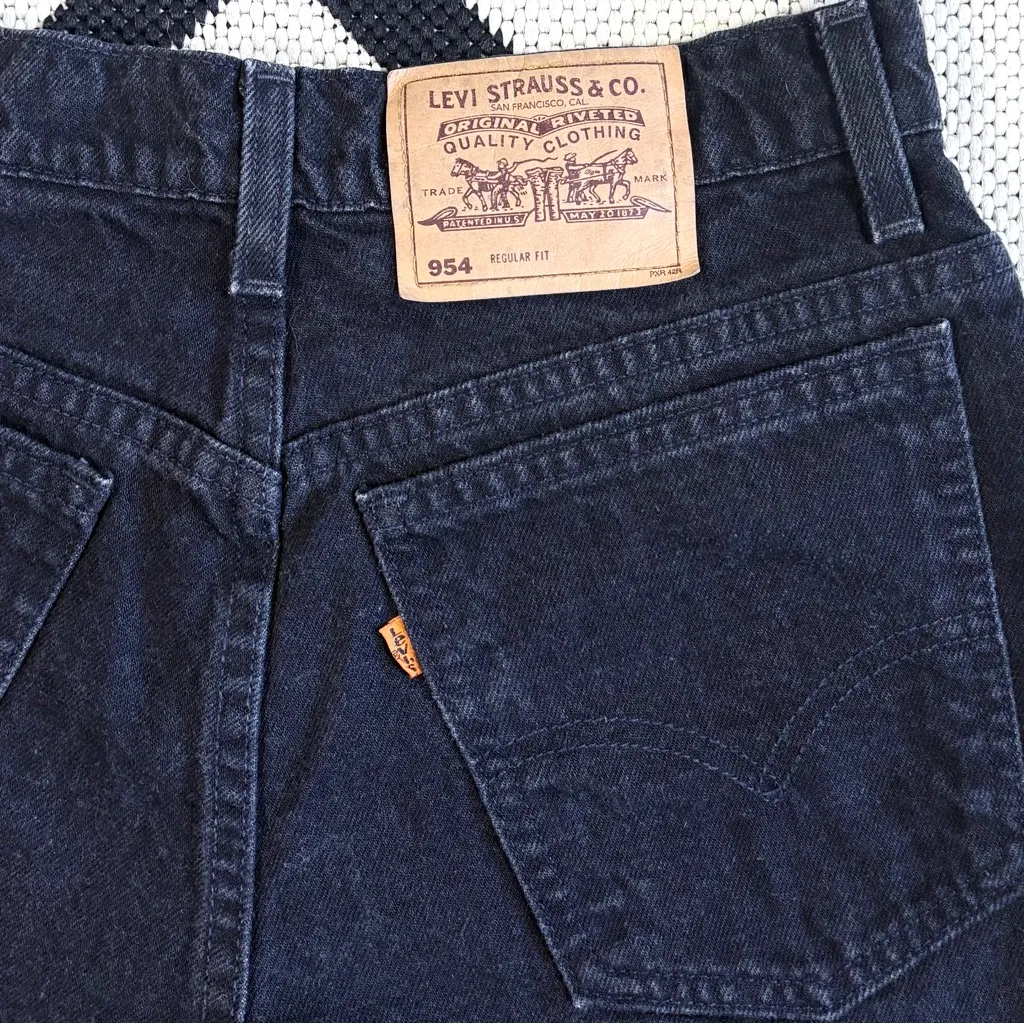 Vintage Levi’s Orange Tab 90s 954 High Waisted Cuffed Hem Denim Shorts in Black - Image 6