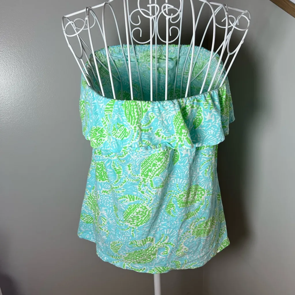 Lilly Pulitzer Wiley Ruffle Tube Top Get Crackin' Cotton Preppy Resortwear Sz L - Image 3