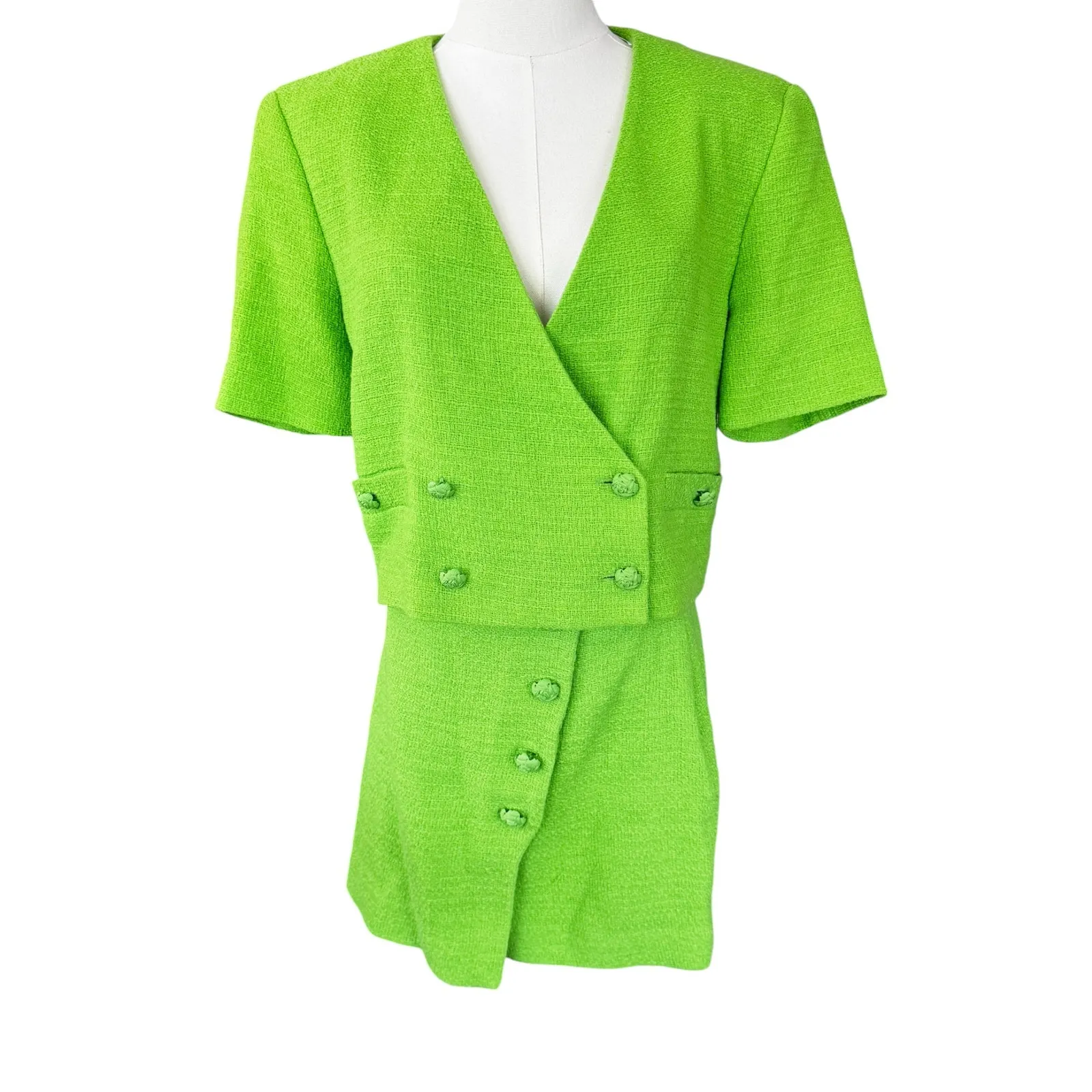 ZARA Textured Blazer‎ Skirt Set Neon Green Size M/L - Image 3