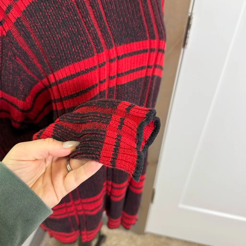 Woolrich 100% Cotton Black Red Buffalo Plaid Cowl Turtleneck Sweater Tunic Knit - Image 5
