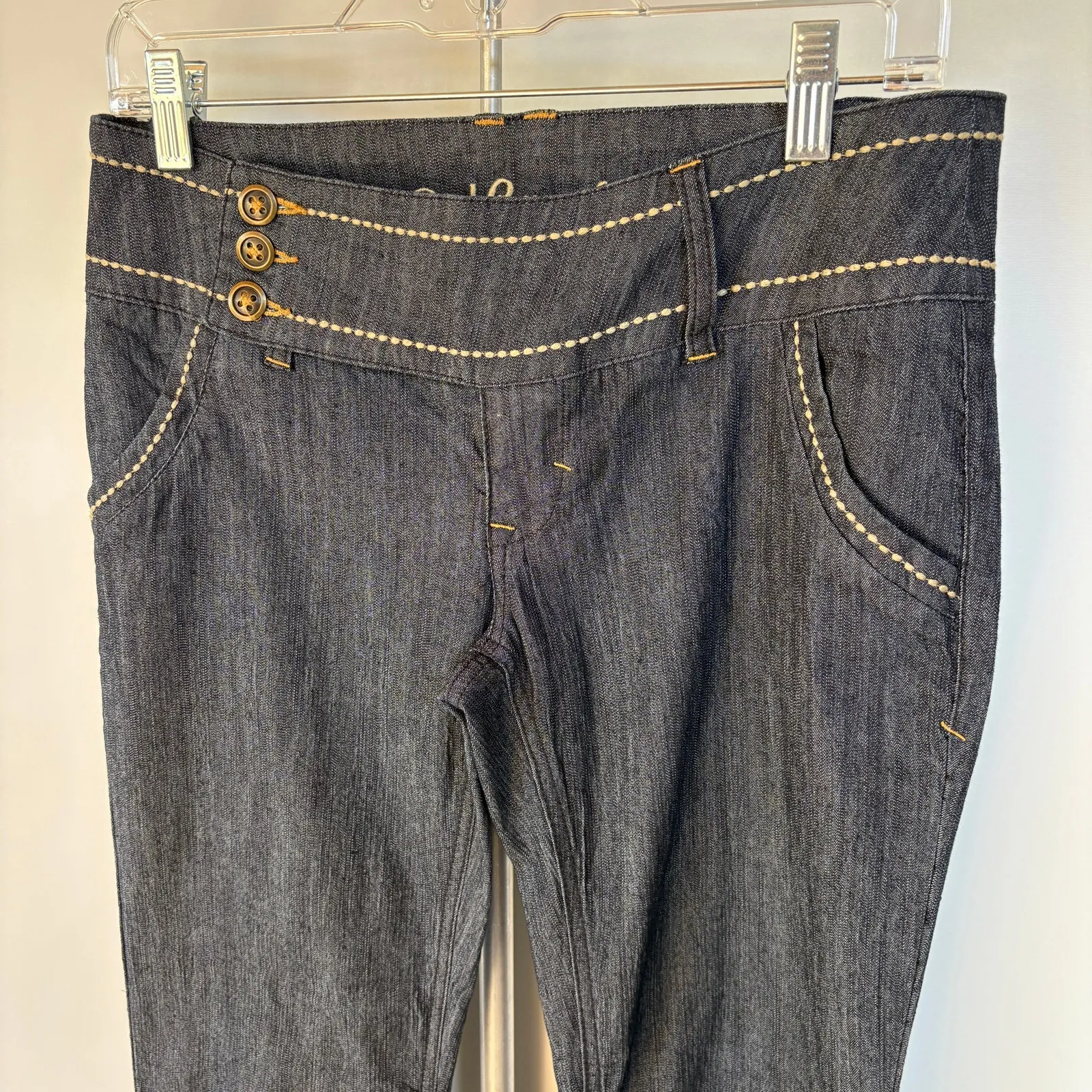 Y2K Dark Wash Low Rise Flare Jeans Red Camel Bratz Mallcore Bimbo Denim Size 9 - Image 2