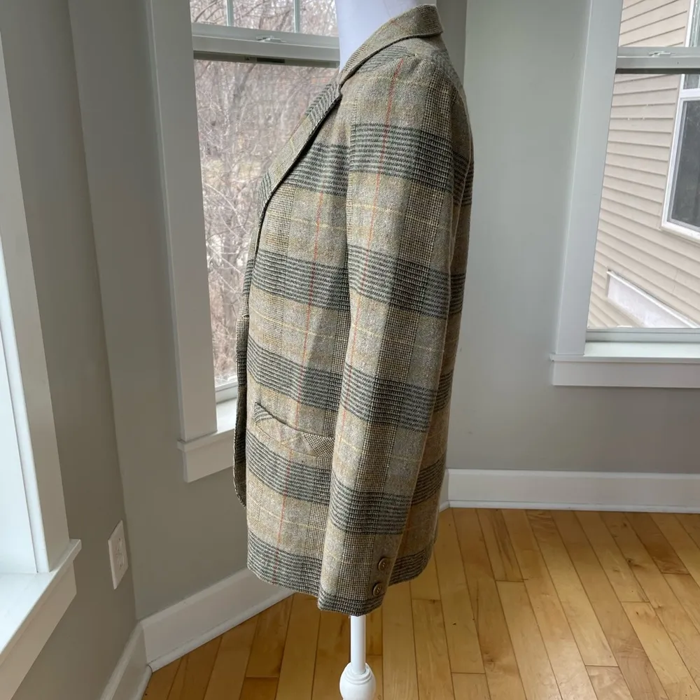 Vintage TU’s Sage Green Plaid Wool Blazer Size Vintage 6 - Image 2
