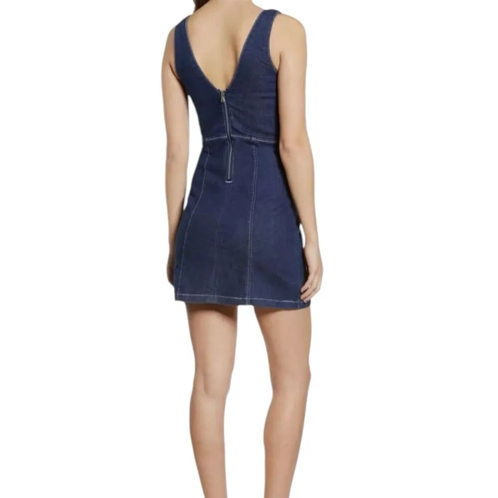Tiger Mist Blue Denim Square Neck Sleeveless Sheath Mini Dress Size XS - Image 2