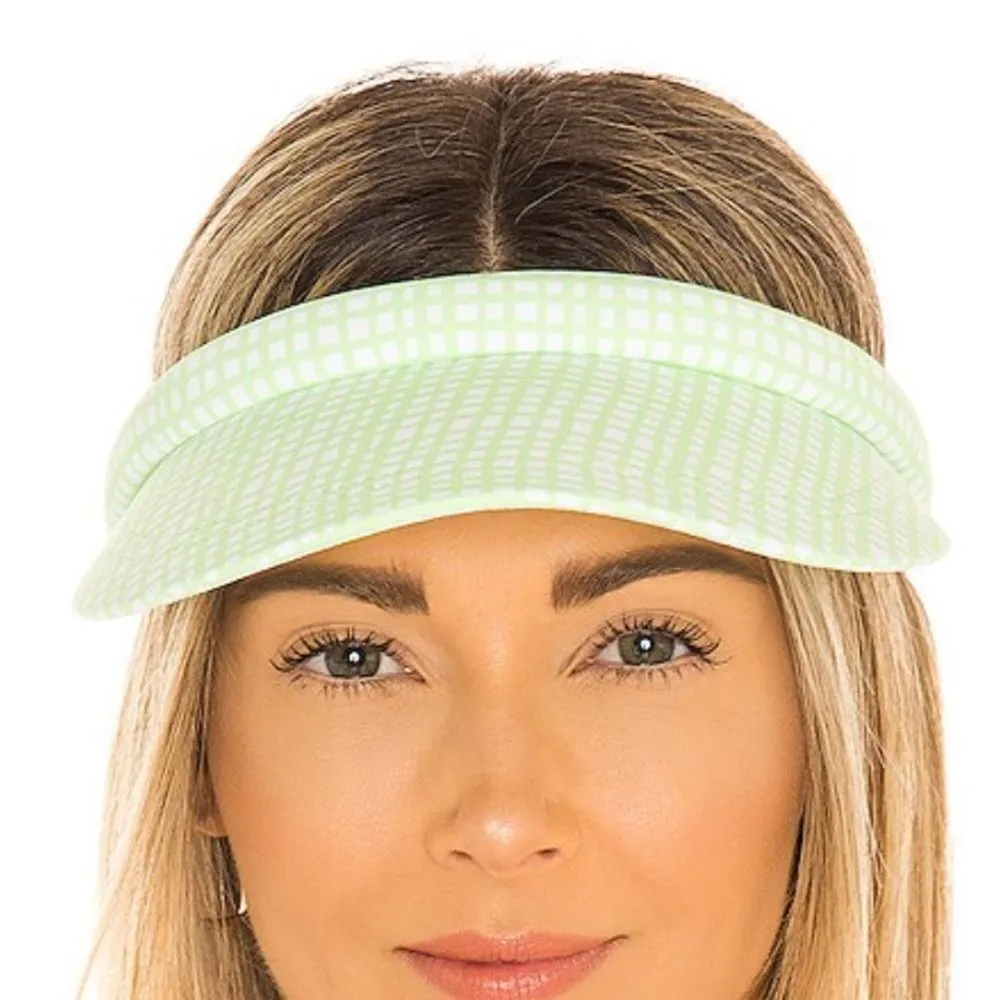 Lele Sadoughi Pistachio Gingham x Solid & Striped Printed Hard visor NWOT - Image 1