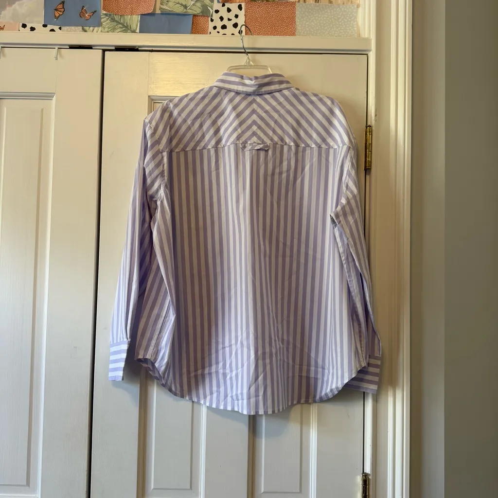 AYR The Deep End Purple & White Striped Button Down Top Size Large - Image 2