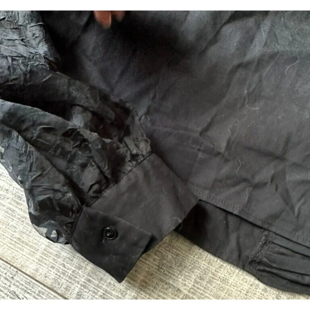 Zara Womens Medium Top Animal Leopard Print Organza Puff Vneck Sleeve Crop Black - Image 5