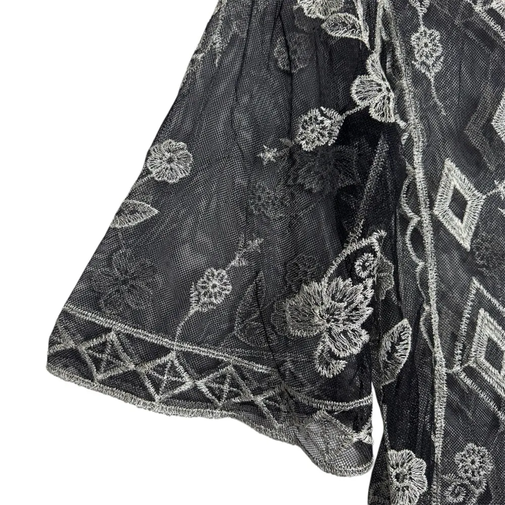 Ultra Pink Mesh Embroidered Tunic Top Size M Gray Silver Fairy Grunge Whimsigoth - Image 6