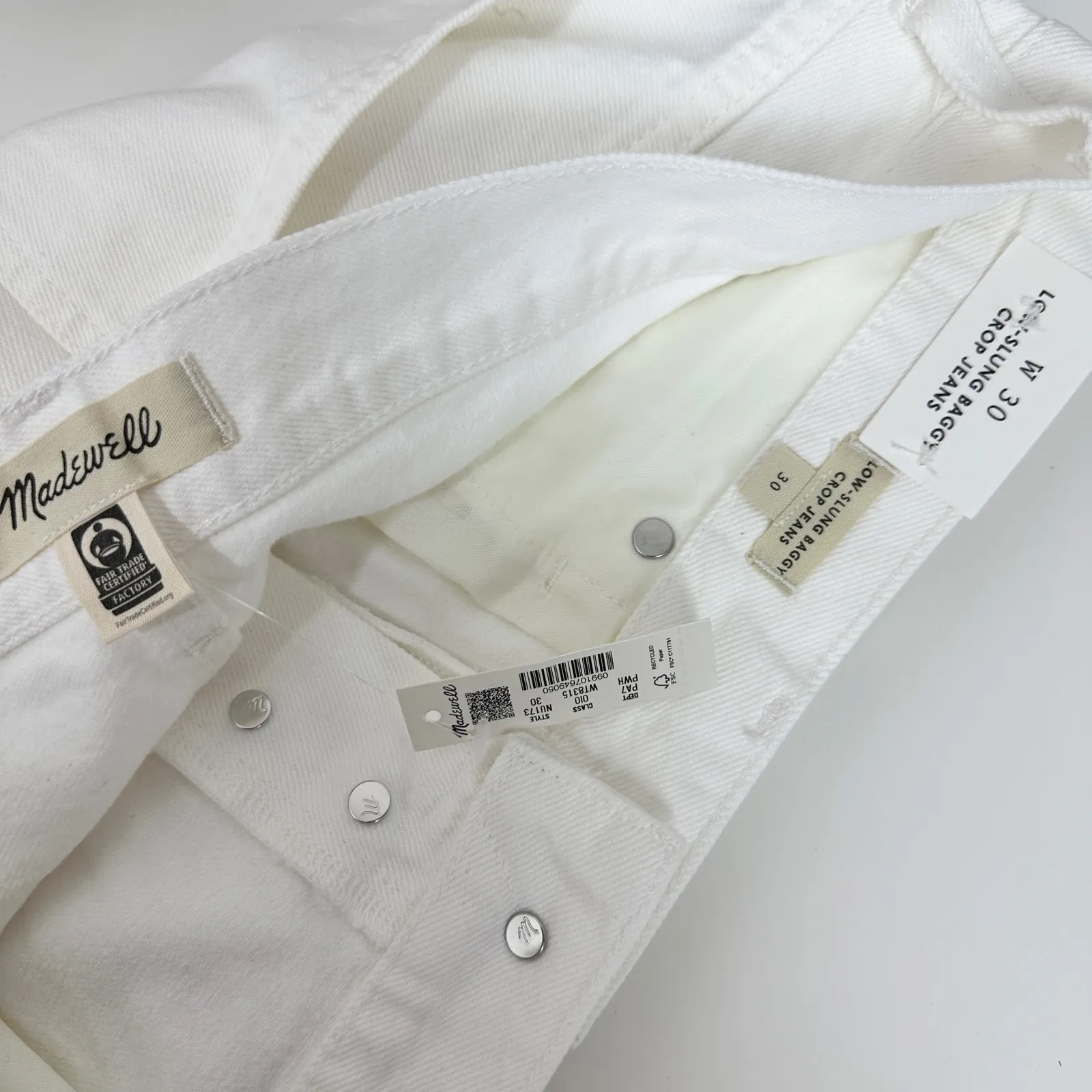 Madewell Low Slung Baggy Crop Jean Pure White Rigid Denim Relaxed US 30 NWT - Image 10