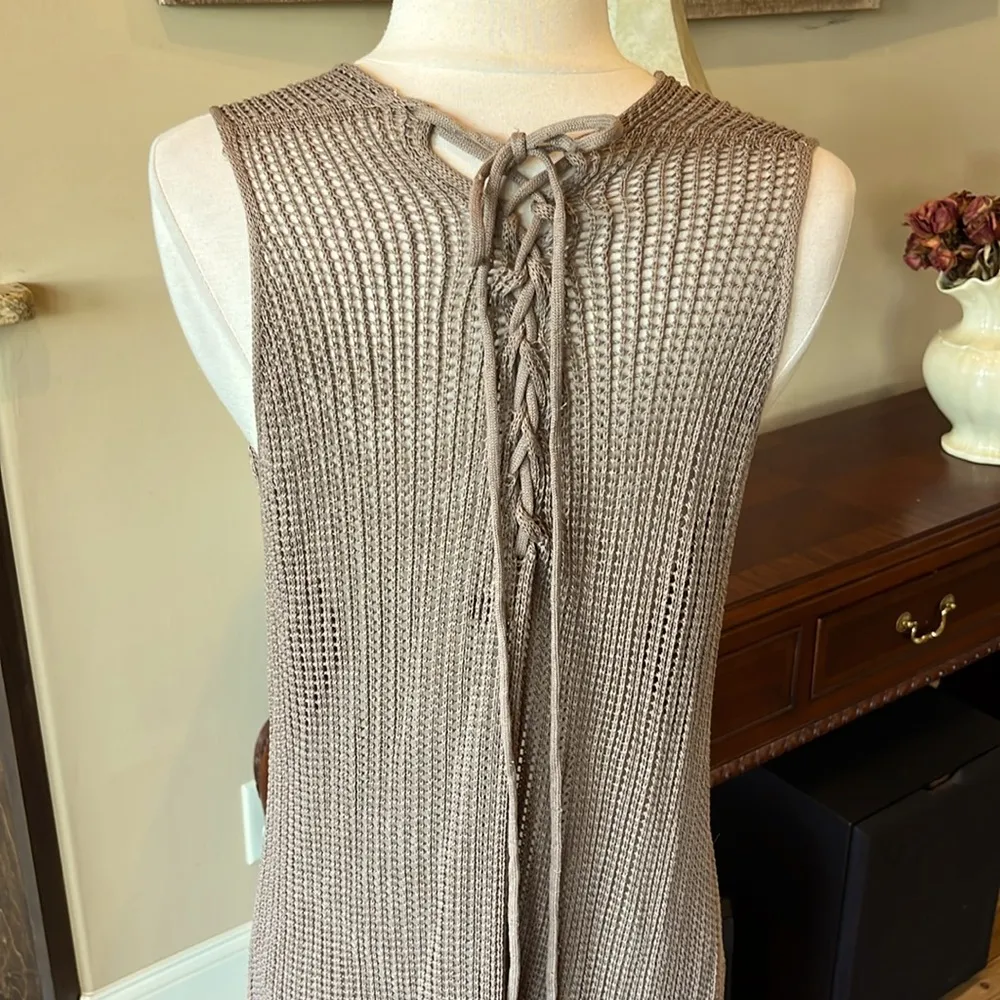 Brown Tan Crochet Top Lace Up Back Size undefined - Image 8
