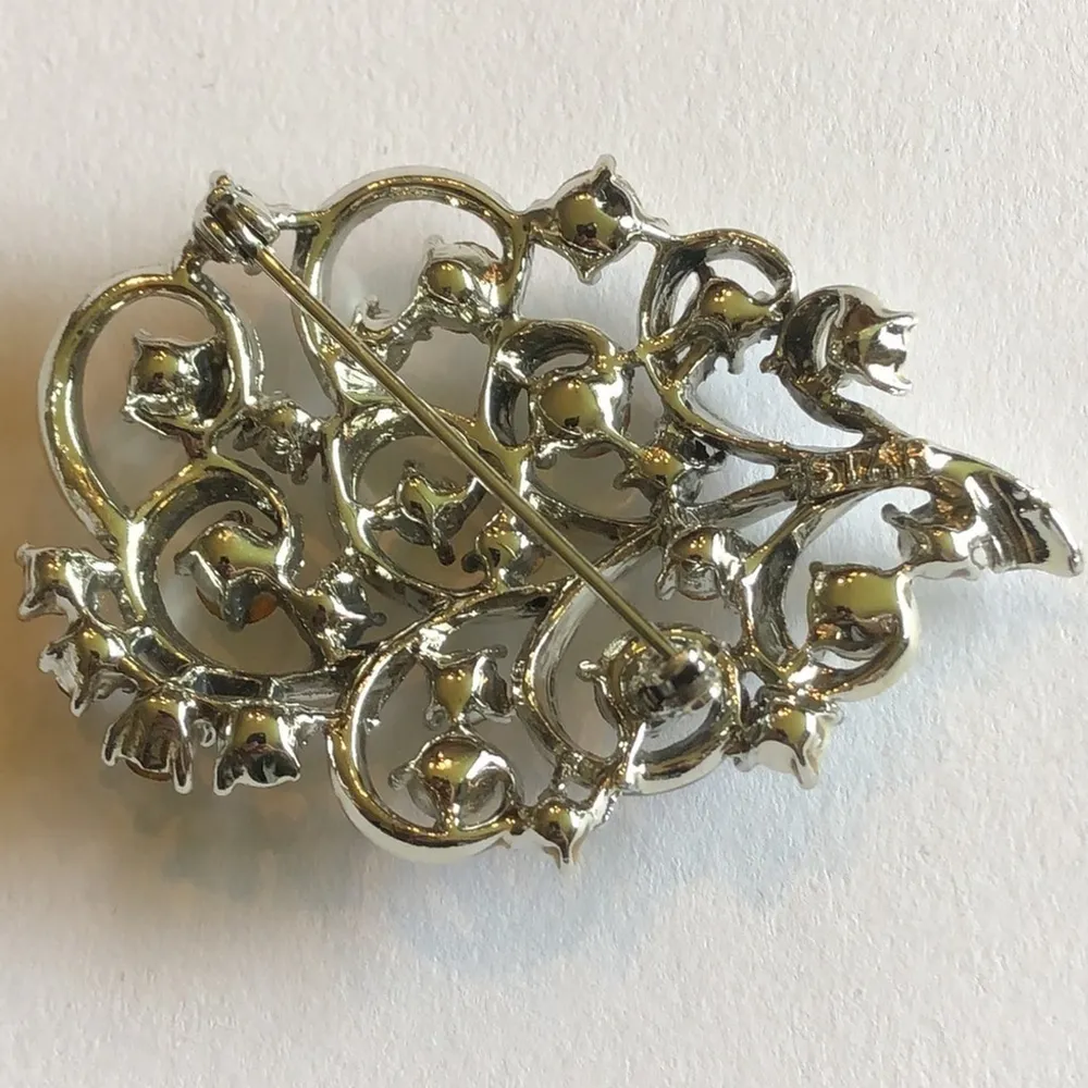 STAR Brand Signed Vintage Silver Tone CZ Rhinestone Brooch Shoulder Pin - Image 5