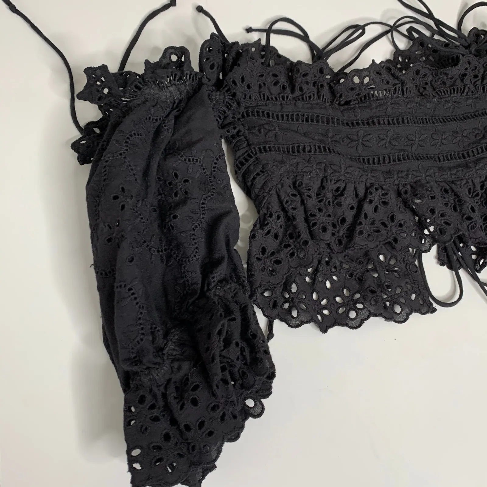 For Love & Lemons Anabelle Eyelet Crop Top Women's XS in Black - Image 12