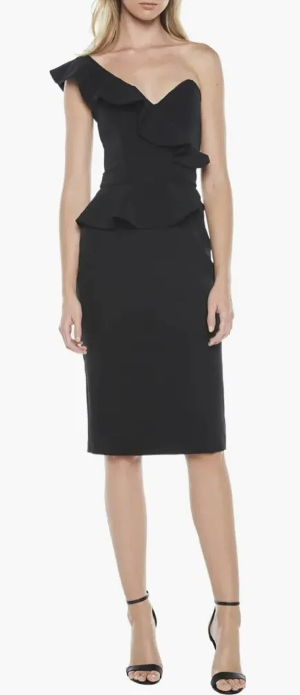 Bardot Camellia One-Shoulder Cocktail Sheath Dress in Black 6 / S - Image 1