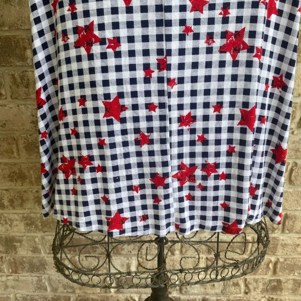 Lane Bryant Top Size 14/ 16 Checkered Red Stars Smocking July 4 Labor Da… - Image 9
