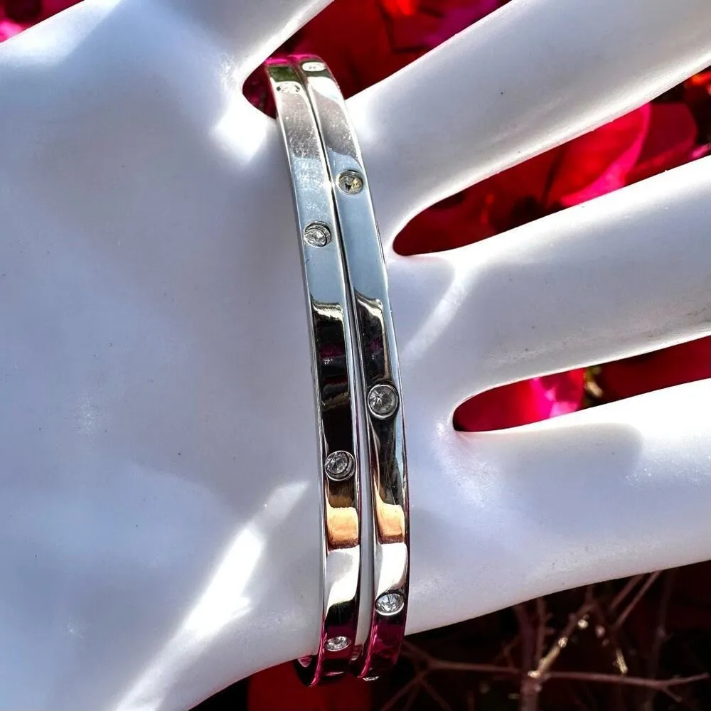 Silver tone rhinestone bangle bracelets - Image 6