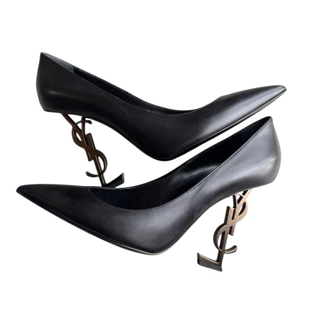 Saint Laurent - Opyum Logo Heel Pumps Black Leather Sz 40.5 - Image 7