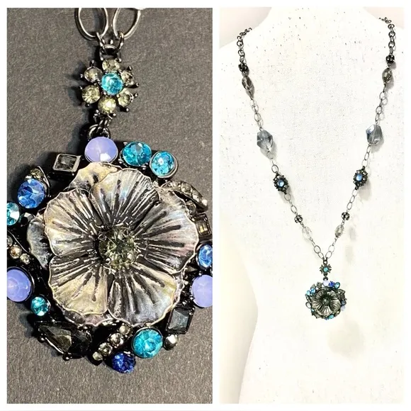 LOFT Blue and Silver Floral Necklace - Image 2
