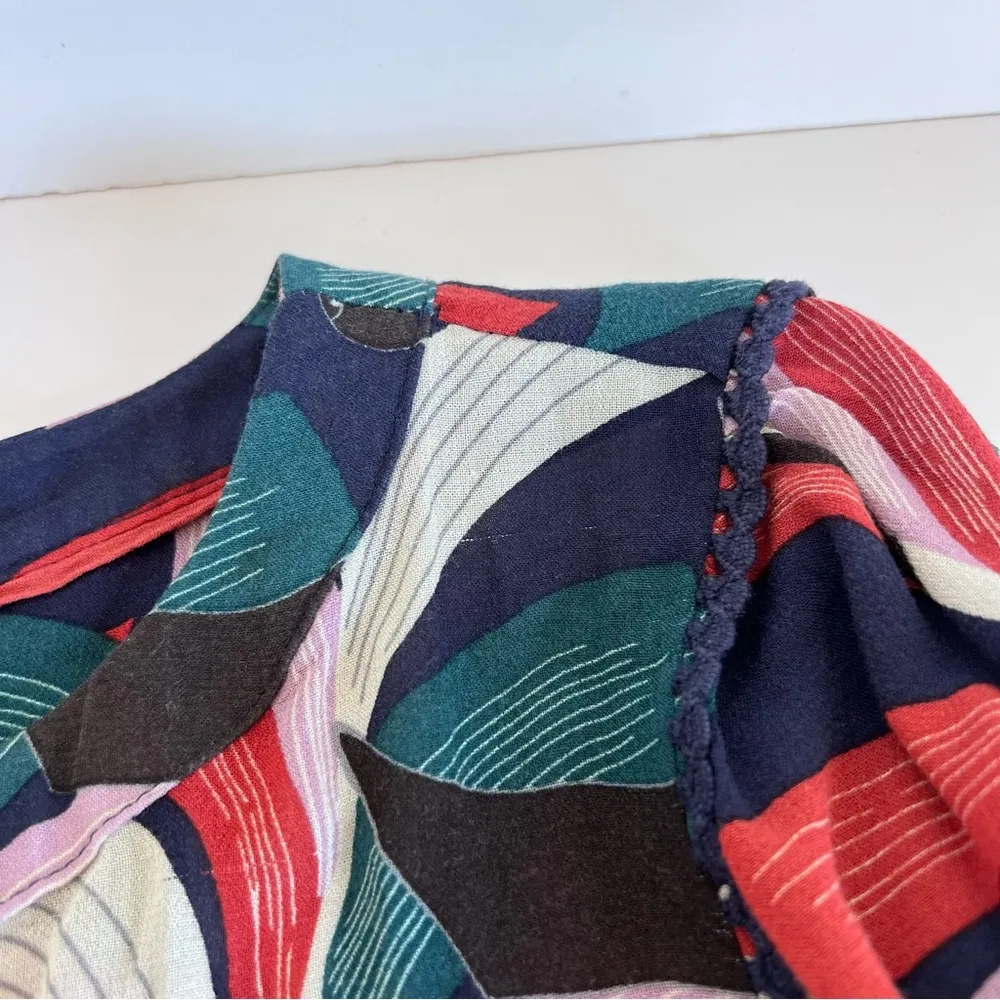 Maeve Anthropologie Cheyenne Blouse Peplum Geometric Brick Navy - Image 13