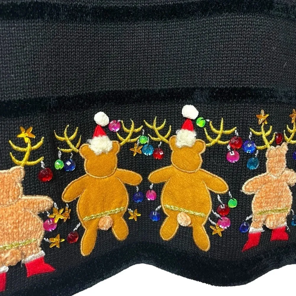 VINTAGE 90s Jack B Quick Ugly Bedazzled Christmas Cardigan Sweater Black Size M Size M - Image 11