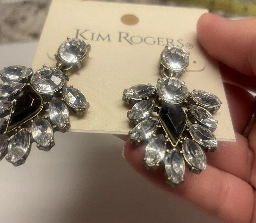 NWT Kim Rogers Pierced Dangle Drop Earrings Gold Tone Metal Rhinestone - Image 4