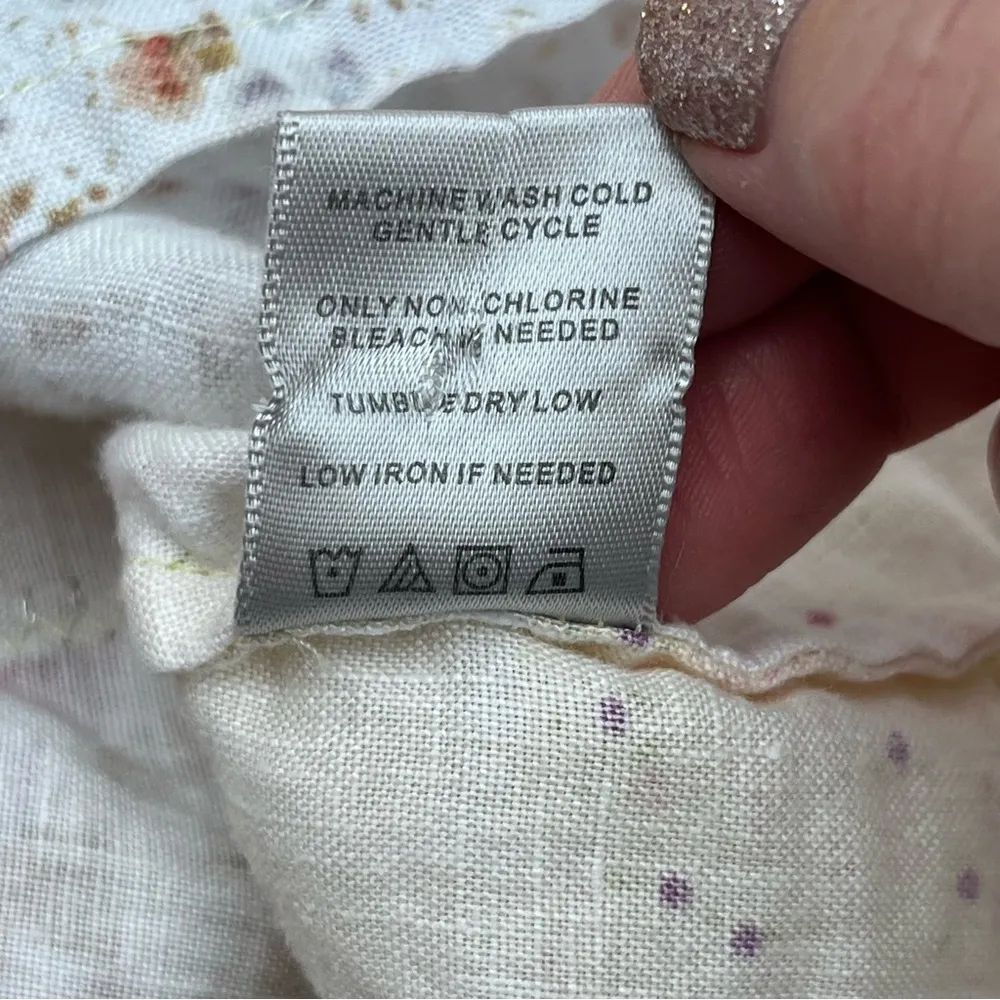 John Mark Large Patchwork Floral 100% Linen Tunic Top Hi Low Hem Flutter Sleeves - Image 5