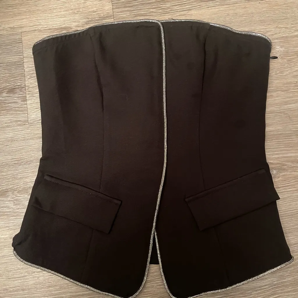 NWT PLT BLACK WOVEN TAILORED DIAMANTE TRIM BANDEAU TOP US4 - Image 6