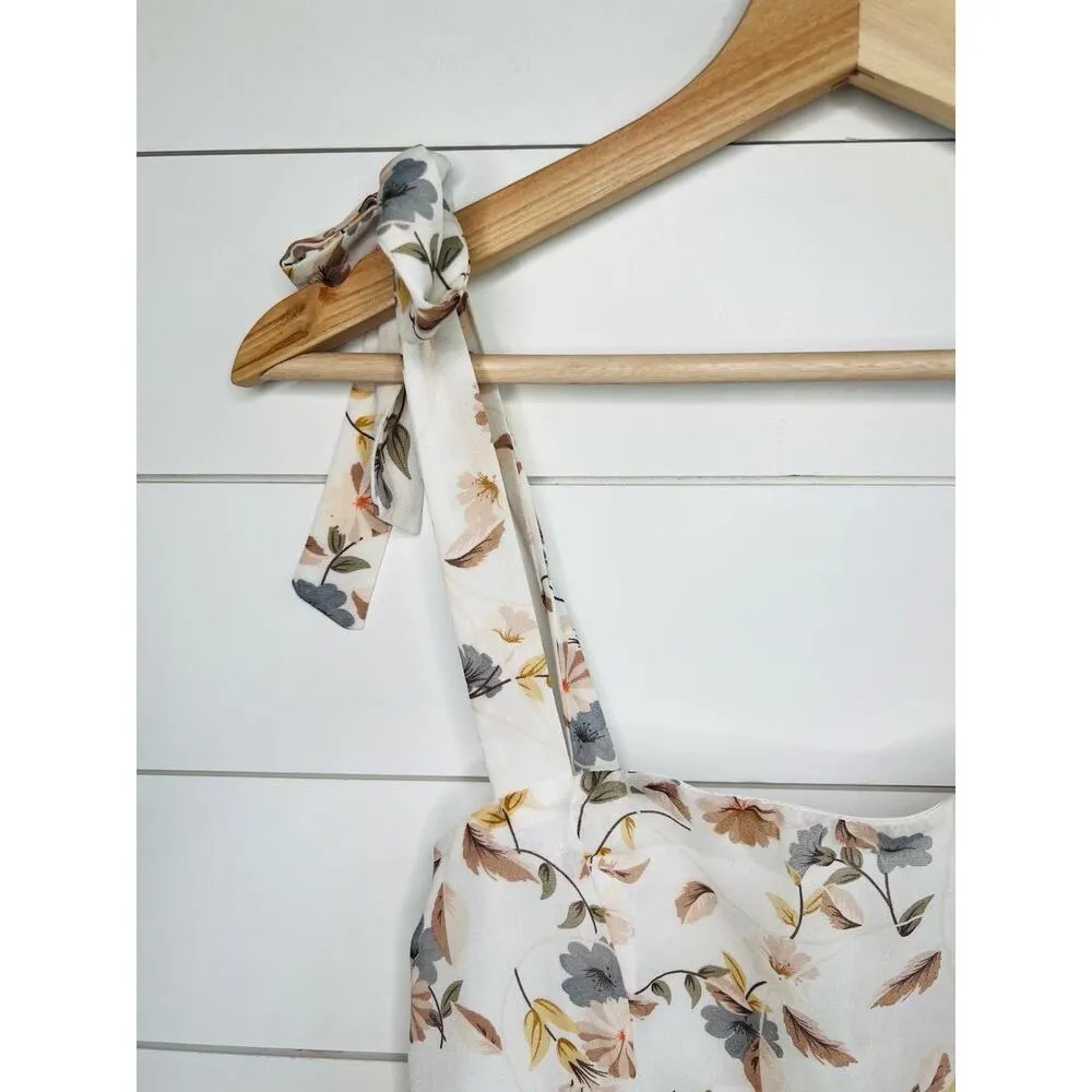 Polly Ivory Floral Print Tie Shoulder Ruffled Hem Sleeveless Mini Dress Size US6 - Image 4