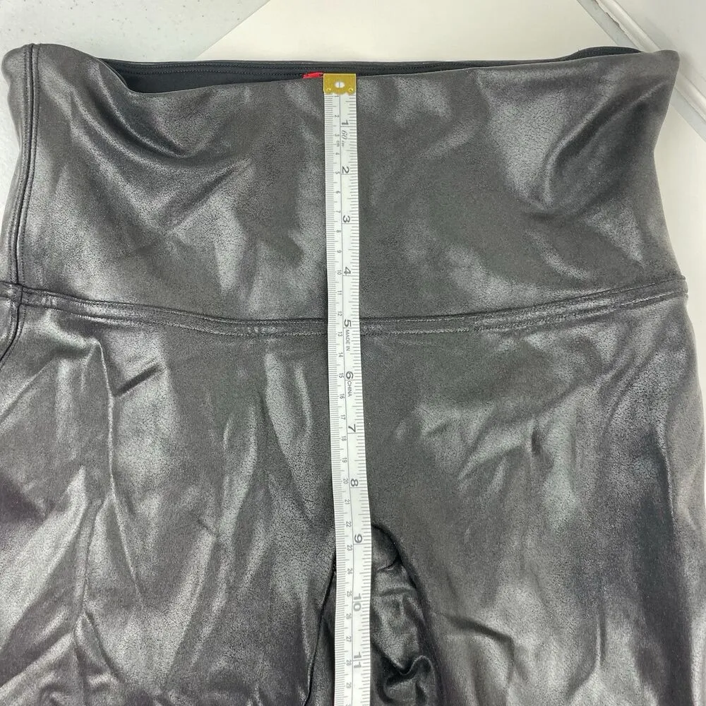 SPANX Women's Faux Leather Shiny Black Glossy LEGGINGS #2437 Size Large - Image 8