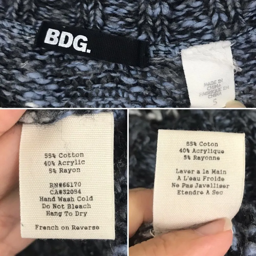 BDG Striped Shaker Stitch Cardigan Blue Gray White Size S - Image 5