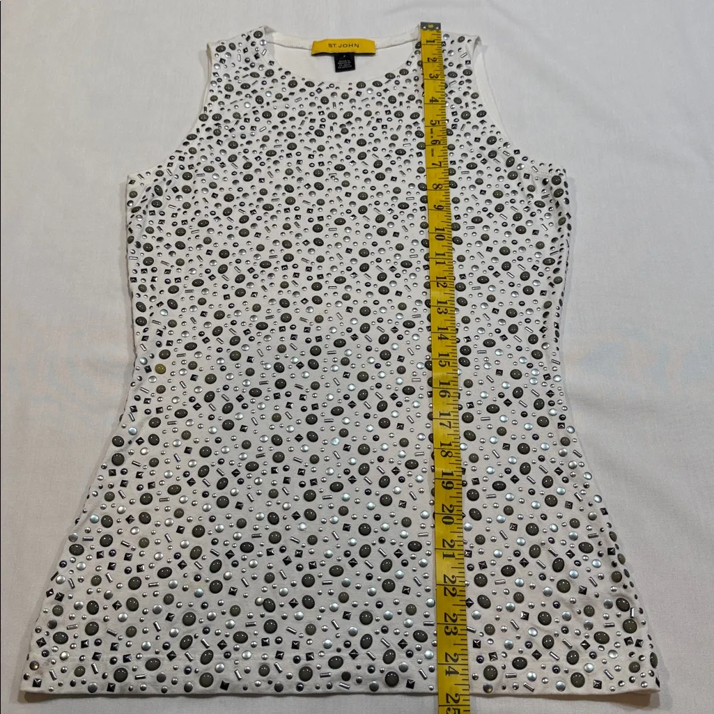 ST JOHN Embellished Sleeveless Tank Top White Silver Studded Couture Lux Shell - Image 12